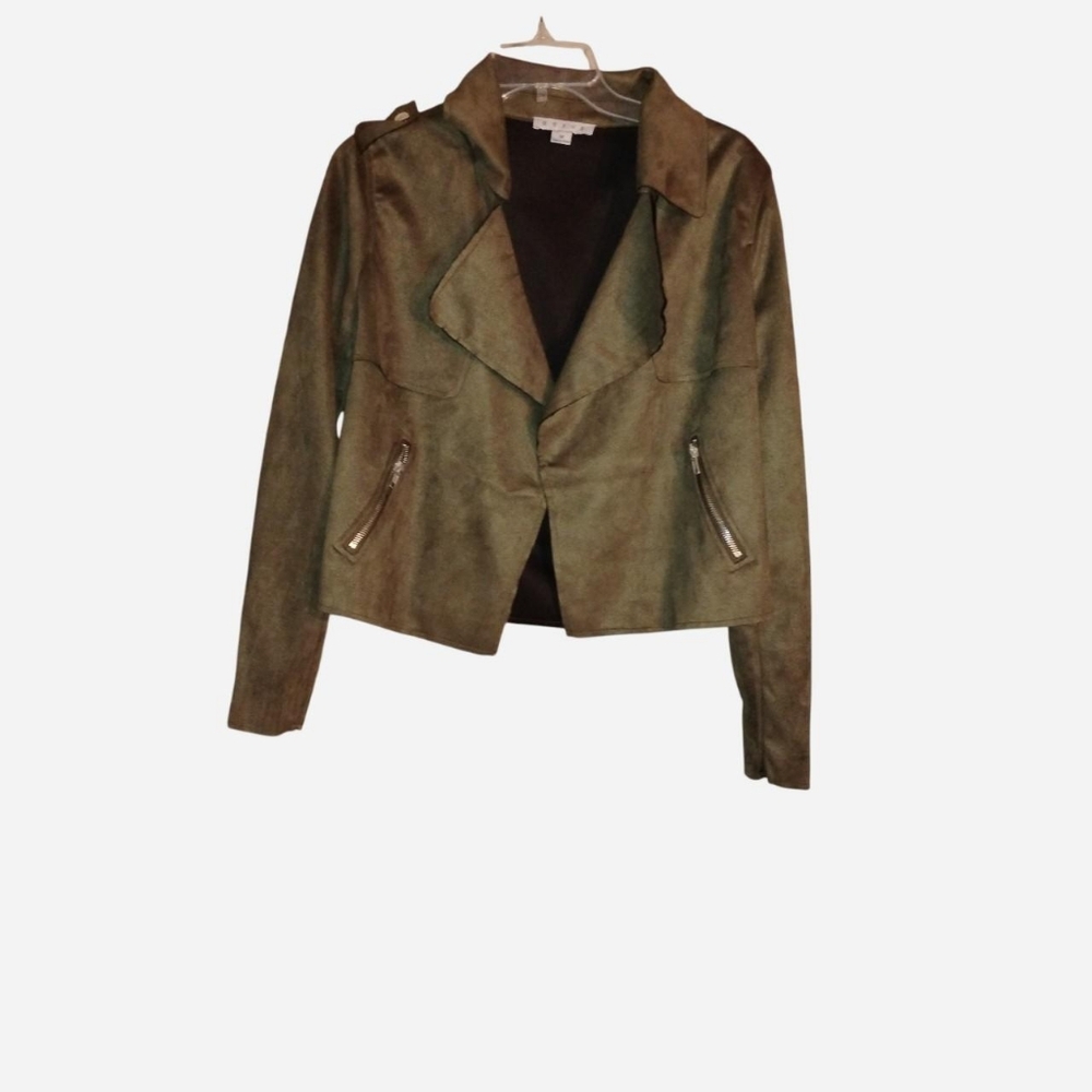 Hyfve Olive Green Faux Suede Moto Jacket - Size M